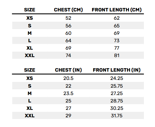 2026 Arbor Mens Crew / Hood Size  Size Chart